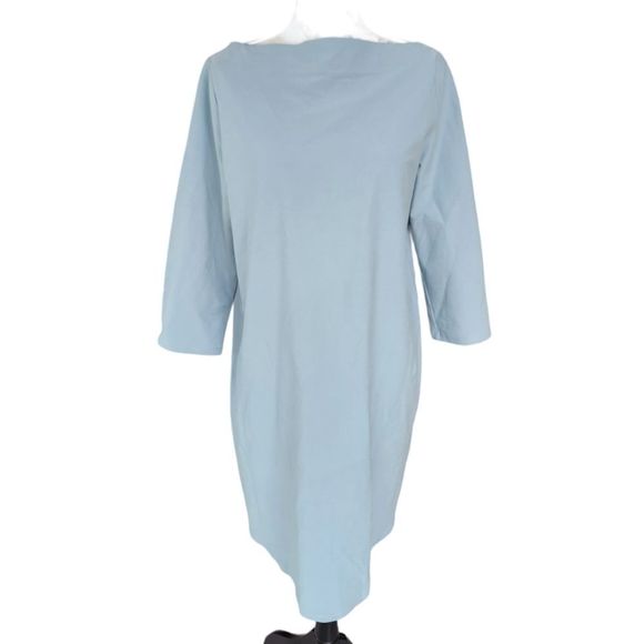 Eileen fisher boat neck 3/4 sleeve knee length dress light baby blue Medium - Picture 6 of 8